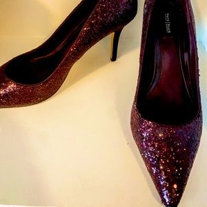 White House Black Market Glitter Pump wine Heels